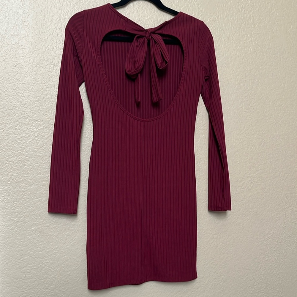 Long Sleeve Burgundy Open Back Dress- Small